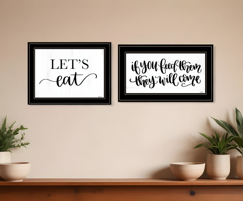 Set Of Two Lets Eat or Feed Them 1 White Framed Print Kitchen Wall Art