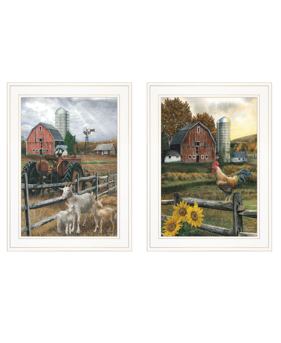 Set Of Two Farm Life White Framed Print Wall Art