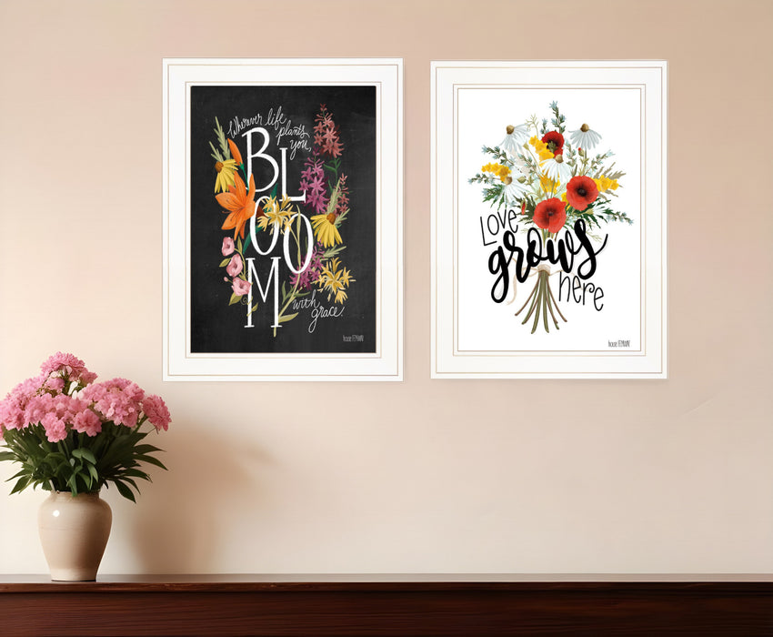 Set Of Two Love and Bloom White Framed Print Wall Art