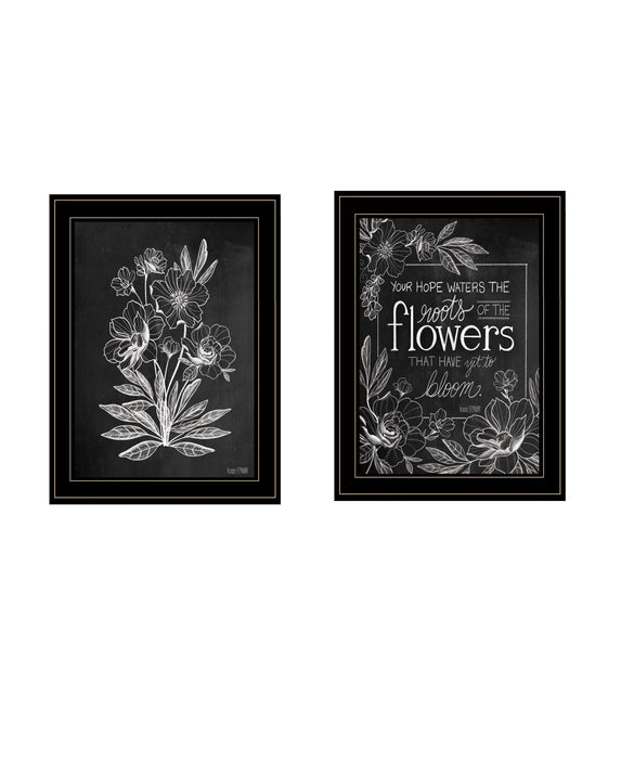 Set Of Two Black and White Flowers in Bloom White Framed Print Wall Art