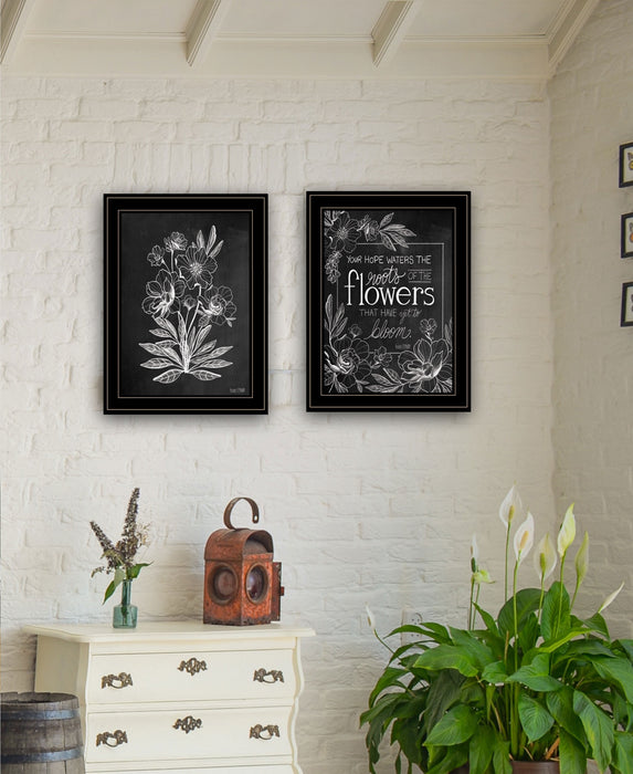 Set Of Two Black and White Flowers in Bloom White Framed Print Wall Art