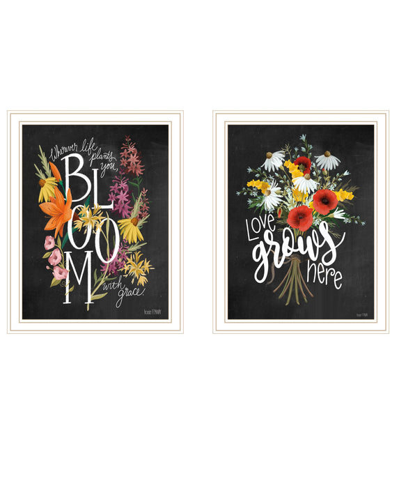 Set Of Two Love Grows Here White Framed Print Wall Art