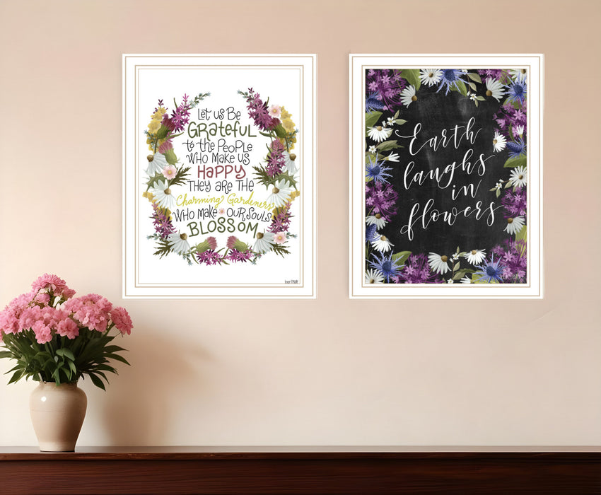 Set Of Two Flowers Make Us Laugh White Framed Print Wall Art