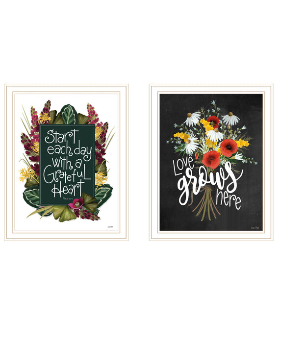 Set Of Two With Grateful Hearts White Framed Print Wall Art