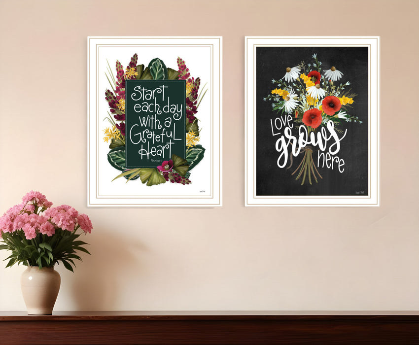 Set Of Two With Grateful Hearts White Framed Print Wall Art