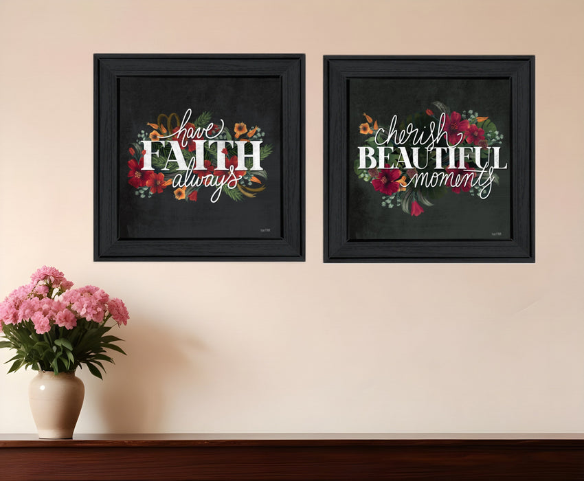 Set Of Two Cherish and Have Faith 1 Black Framed Print Wall Art