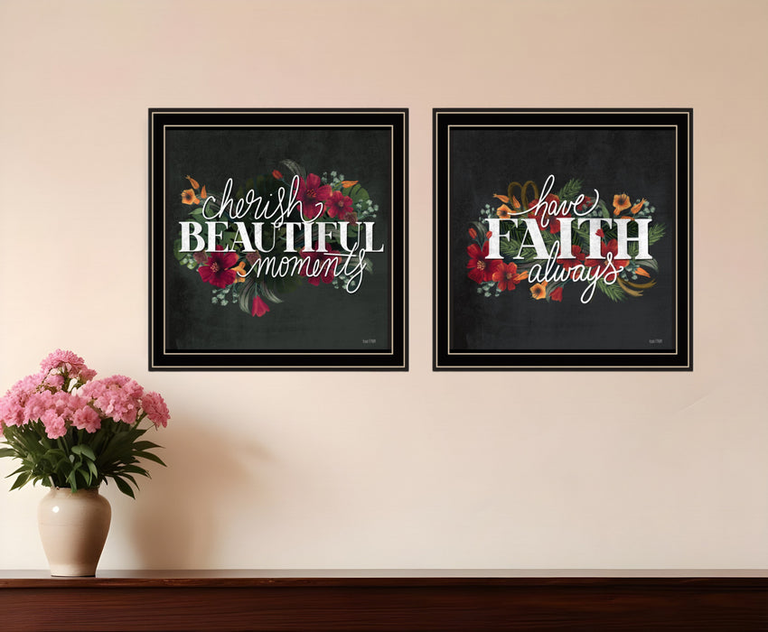 Set Of Two Cherish and Have Faith 2 Black Framed Print Wall Art