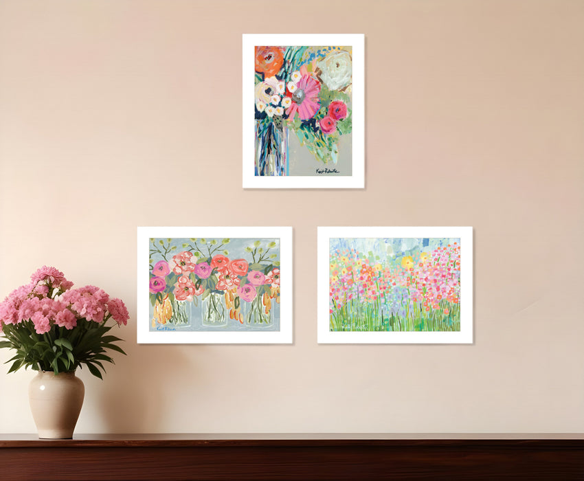 Set Of Three Garden Flowers White Framed Print Wall Art