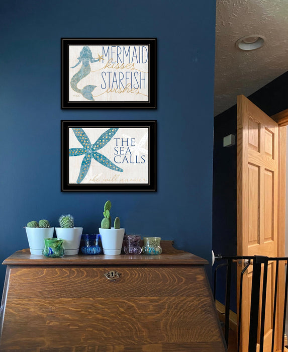 Set Of Two Mermaid Kisses Starfish Wishes 2 White Framed Print Wall Art