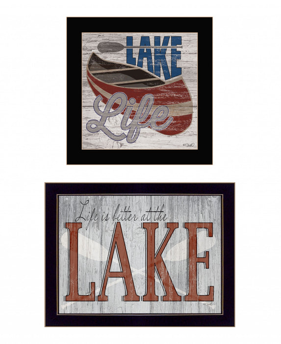 Set Of Two Lake Life is Better 2 Black Framed Print Wall Art