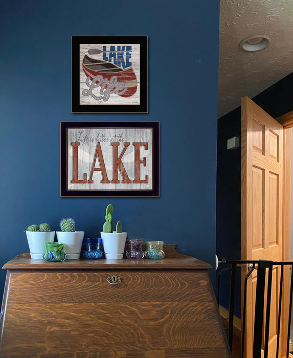 Set Of Two Lake Life is Better 2 Black Framed Print Wall Art