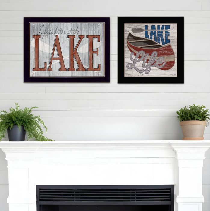 Set Of Two Lake Life is Better 2 Black Framed Print Wall Art