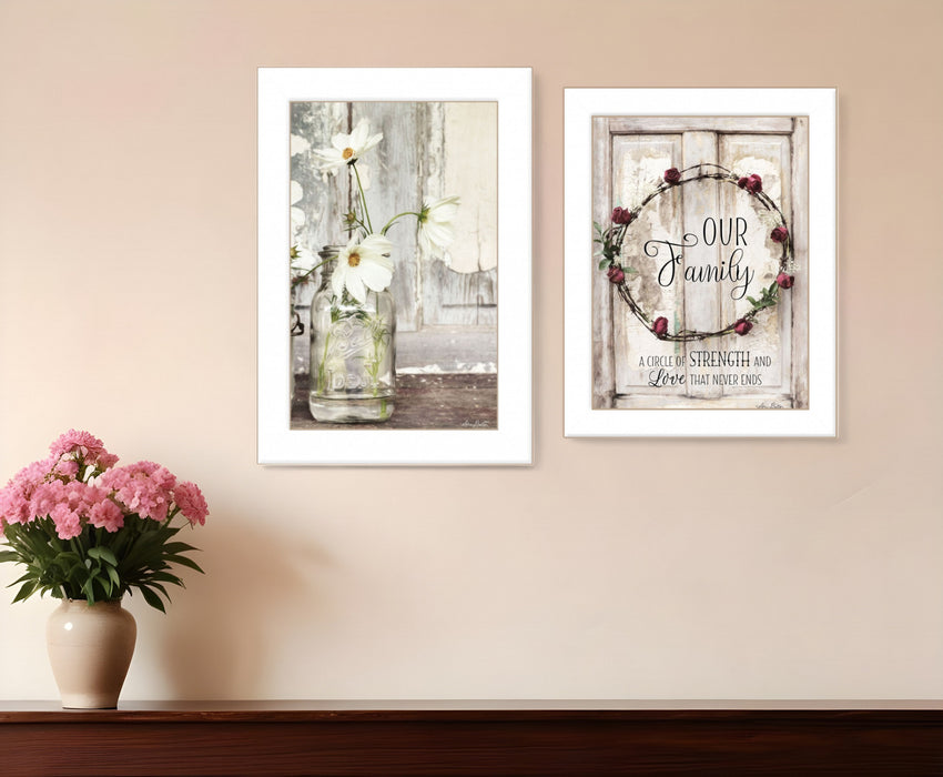 Set Of Two Our Family Blossoms 1 White Framed Print Wall Art