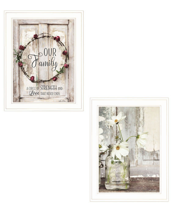 Set Of Two Our Family Blossoms White Framed Print Wall Art