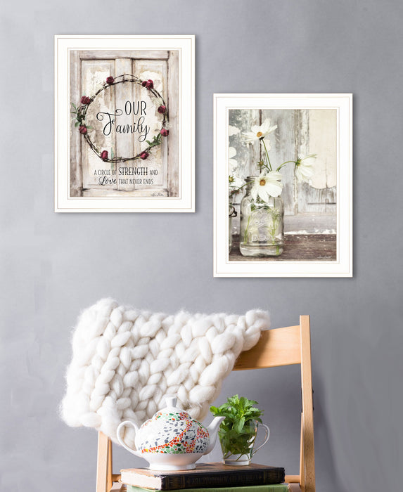 Set Of Two Our Family Blossoms White Framed Print Wall Art