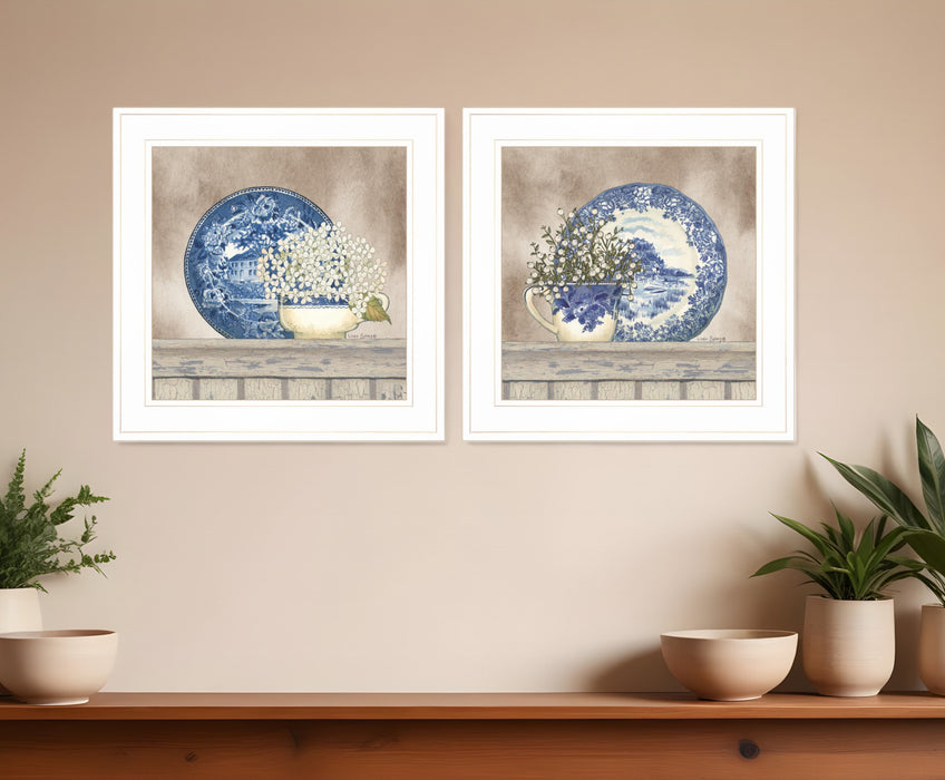 Set Of Two The Farmhouse Blues 1 White Framed Print Wall Art