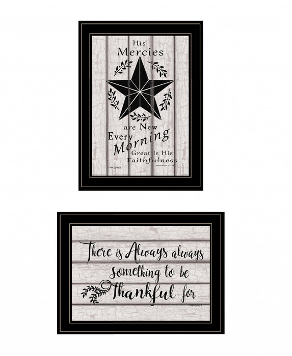 Set Of Two His Mercies and Thankful 2 Black Framed Print Wall Art