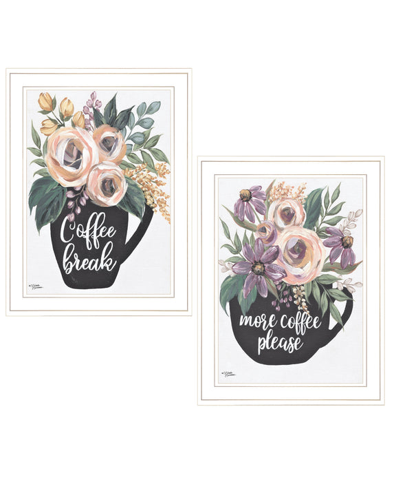 Set Of Two Coffee And Flowers White Framed Print Kitchen Wall Art