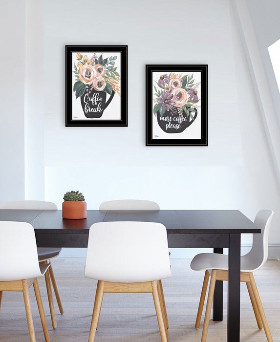 Set Of Two More Coffee Please or Coffee Break Black Framed Print Kitchen Wall Art