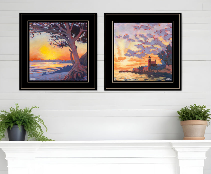 Set Of Two Carmel Beach and Lighthouse 1 White Framed Print Wall Art