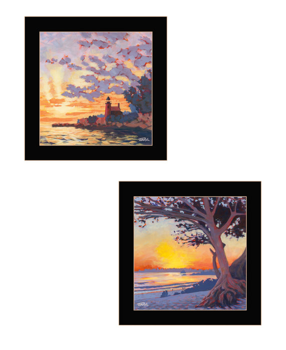 Set Of Two Carmel Beach and Lighthouse 1 White Framed Print Wall Art