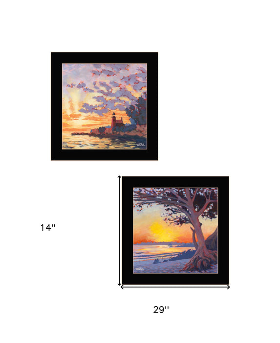 Set Of Two Carmel Beach and Lighthouse 1 White Framed Print Wall Art