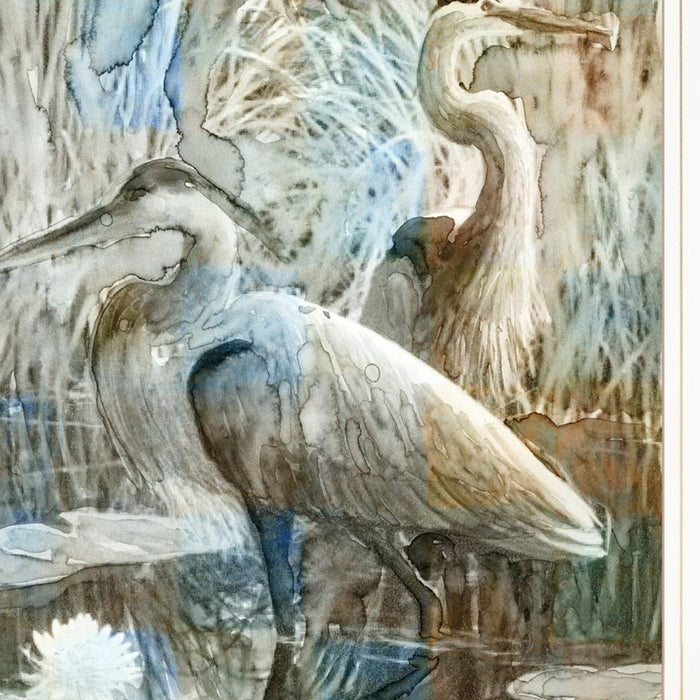 Set Of Two Marsh Herons I and Sea II White Framed Print Wall Art