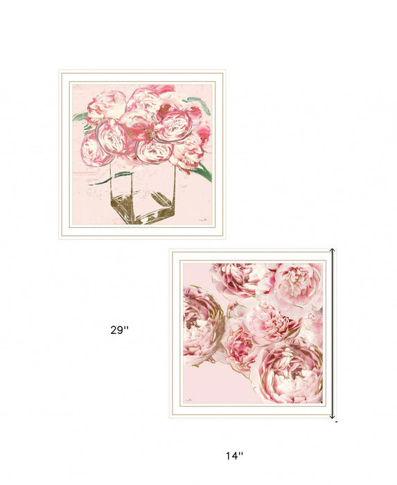 Set Of Two The Peonies 2 White Framed Print Wall Art