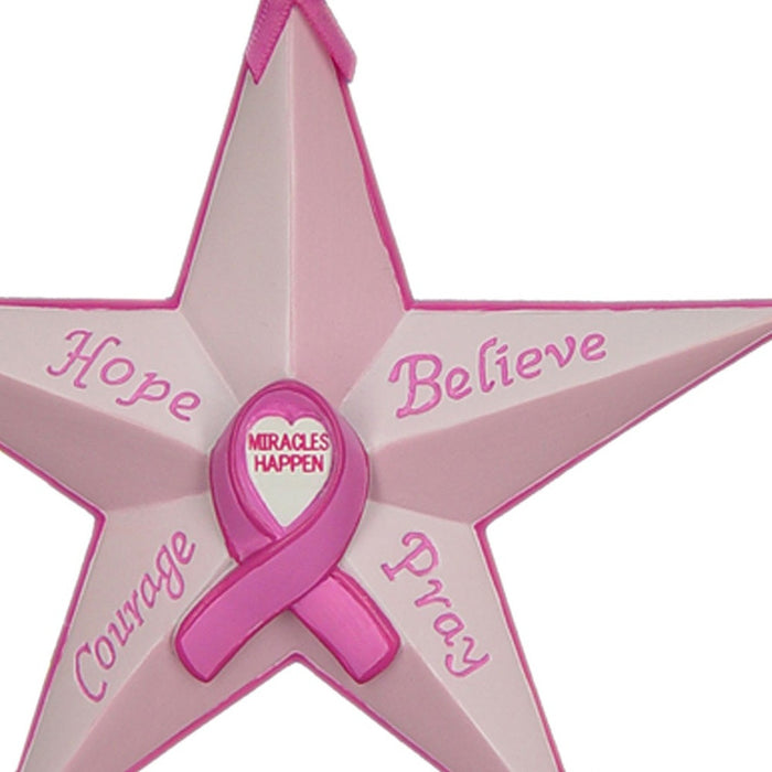 Set of Six Star Shaped Breast Cancer Awareness Christmas Ornaments