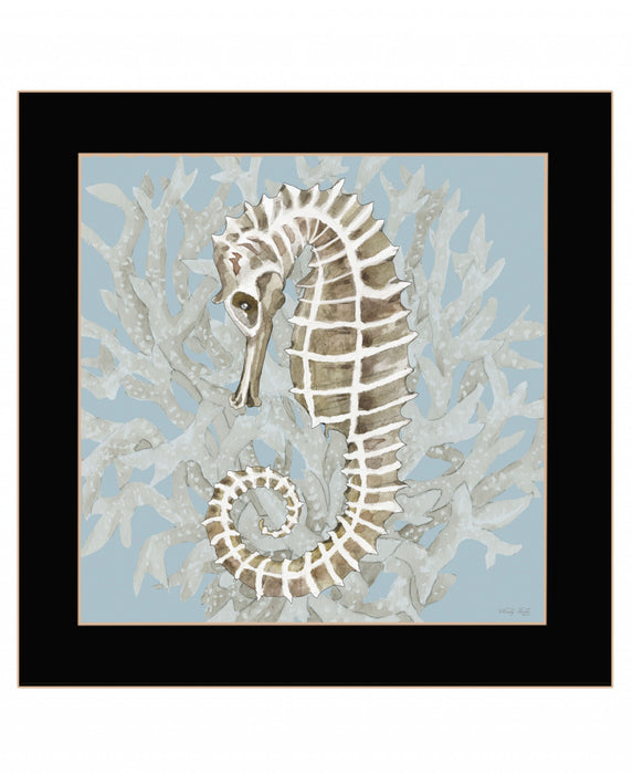 Seahorse and Coral Black Framed Print Wall Art