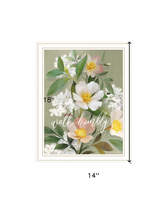 Walk Humbly Floral 2 White Framed Print Wall Art