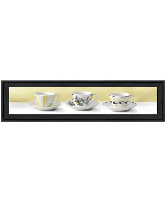 Stack of Tea CupsYellow Black Framed Print Kitchen Wall Art