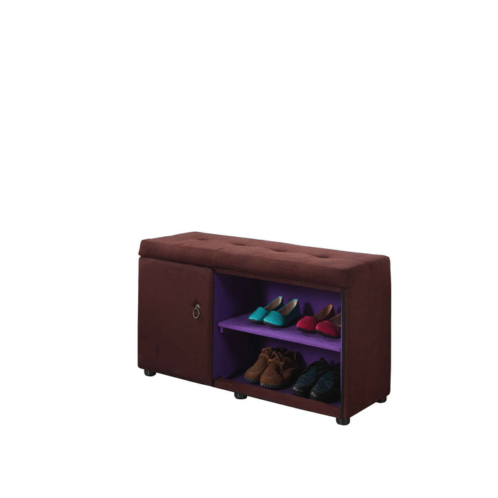 Brown and Purple Tufted Shoe Storage Bench