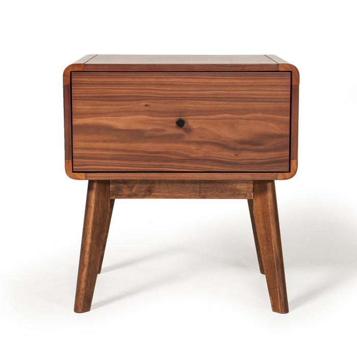 Modern Mid Century Walnut Nightstand with Single Drawer