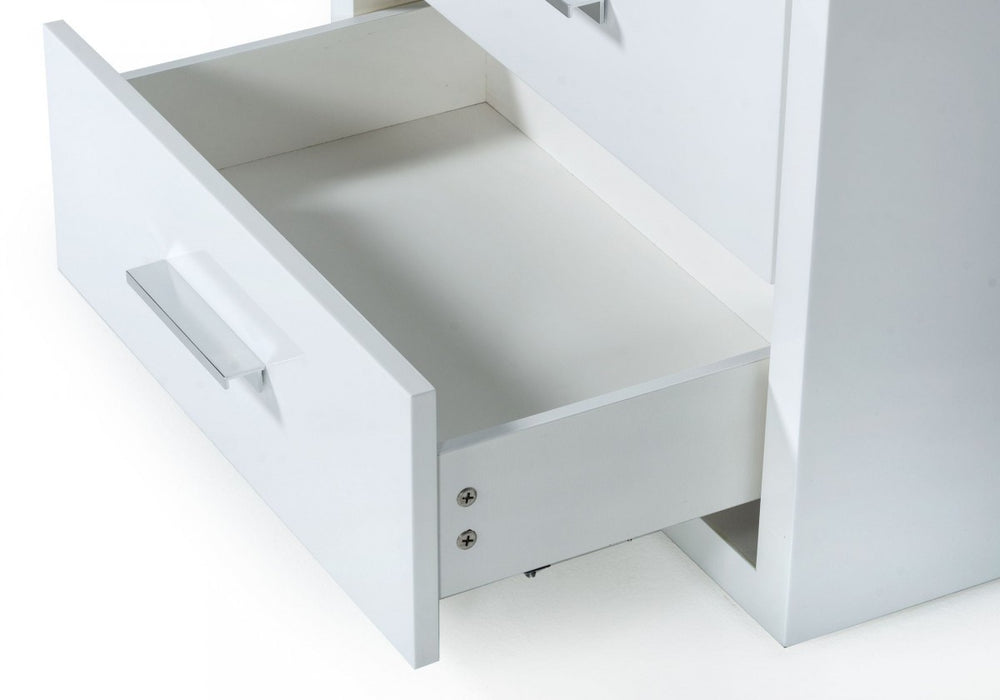 Modern Glossy White Box Nightstand with Two Drawers