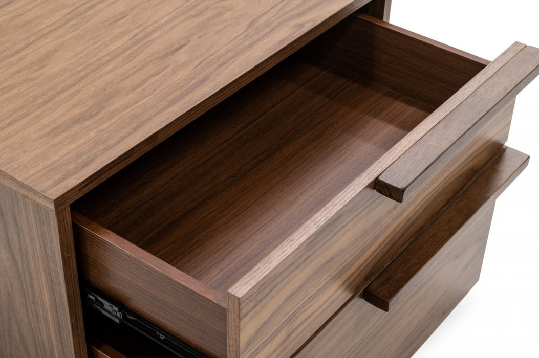 Modern Light Brown Walnut Nightstand with Two drawers