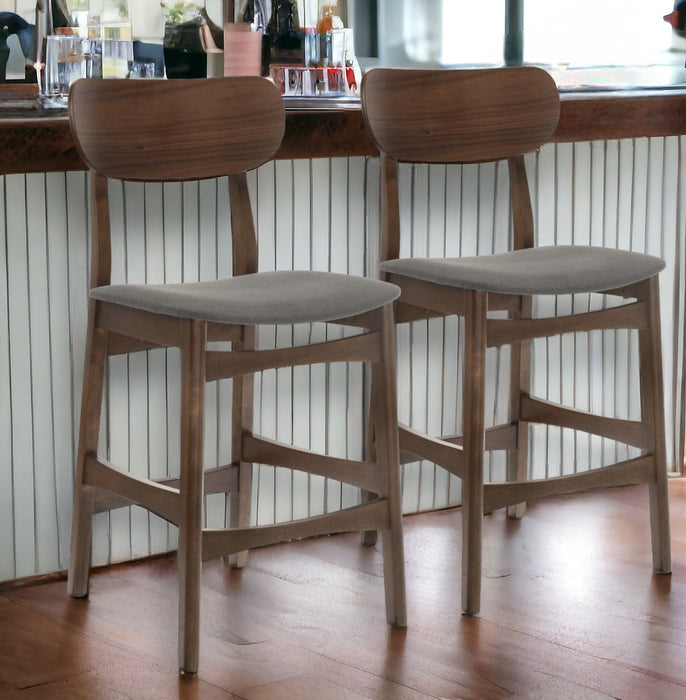 Set of Two 29" Gray And Brown Solid Wood Low Back Bar Height Bar Chairs