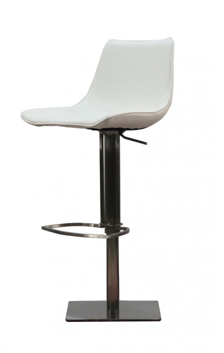 29" White and Silver Faux Leather and Stainless Steel Bar Height Swivel Bar Chair