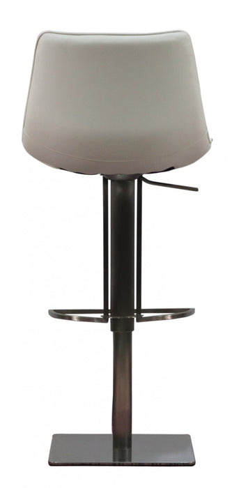 29" White and Silver Faux Leather and Stainless Steel Bar Height Swivel Bar Chair