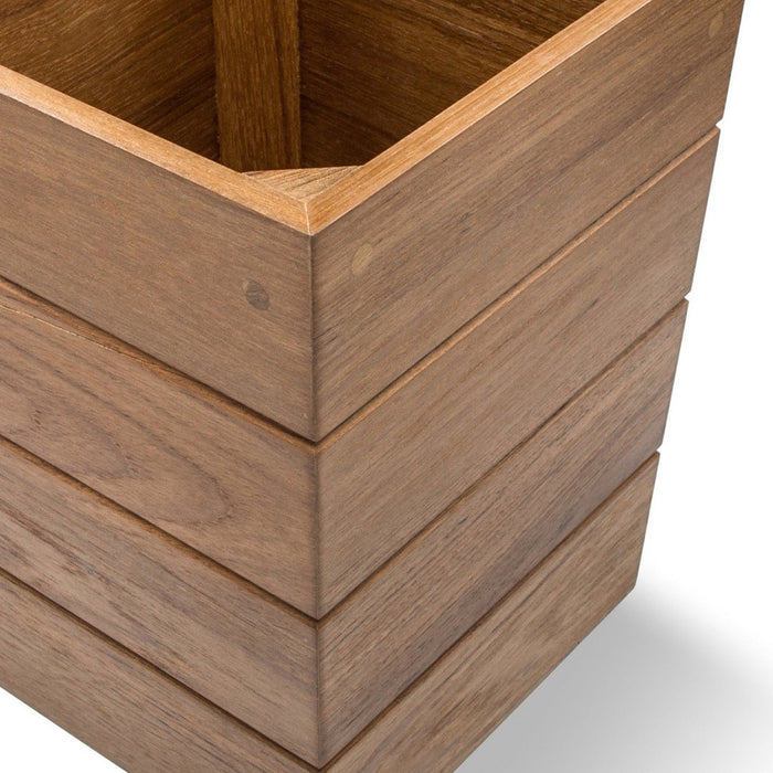 10" Traditional Solid Teak Small Waste Basket