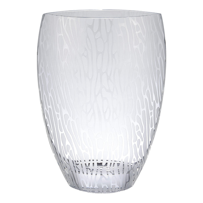 12" Clear and Frosted Abstract Oval Crystal Table Vase