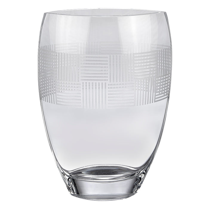 12" Clear With Geometric Pattern Oval Crystal Table Vase