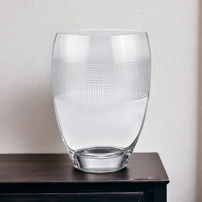 12" Clear With Geometric Pattern Oval Crystal Table Vase