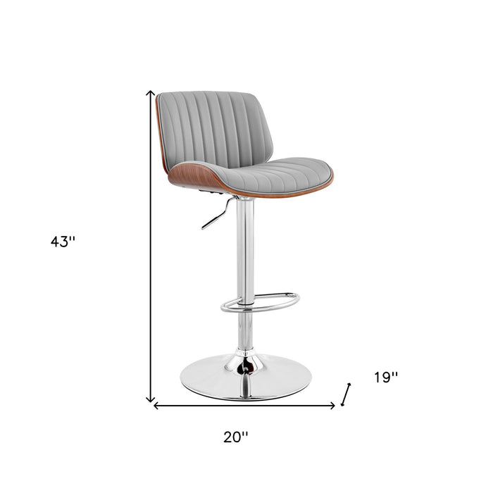 24" Gray And Silver Iron Swivel Adjustable Height Bar Chair