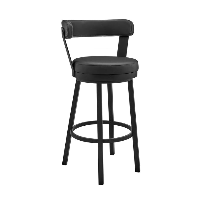 30" Black Faux Leather and Steel Low Back Bar Height Swivel Bar Chair