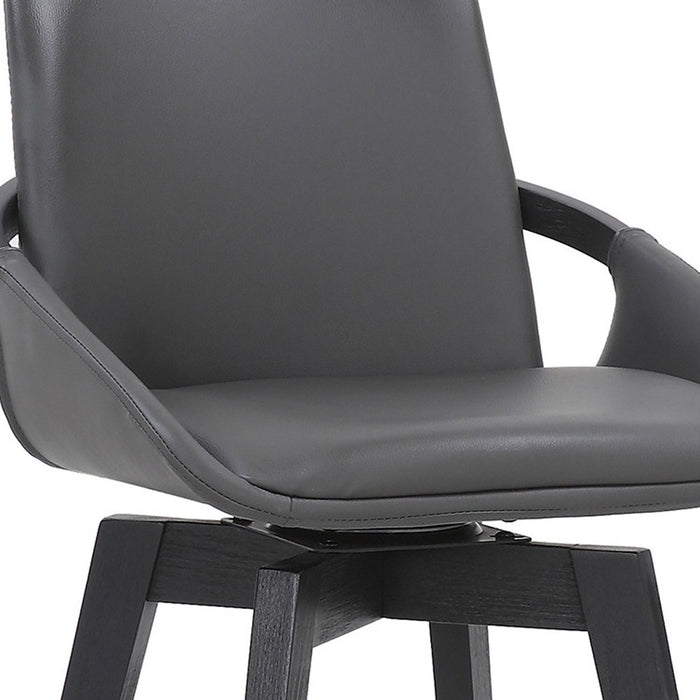 27" Gray and Black Faux Leather Low Back Bar Height Swivel Bar Chair