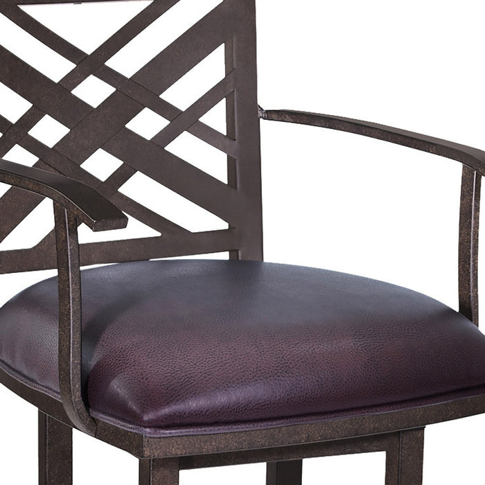 30" Brown Faux Leather And Iron Bar Height Bar Chair