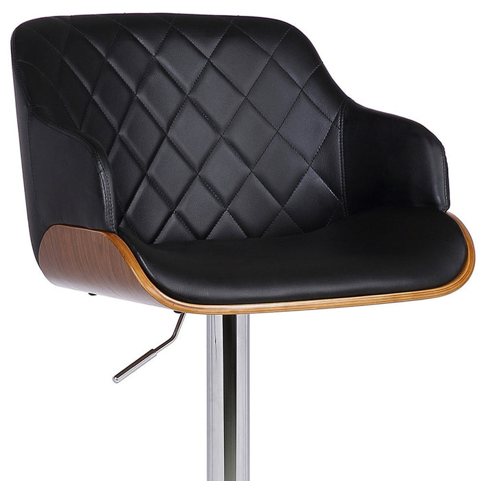 25" Black And Silver Faux Leather And Iron Swivel Low Back Adjustable Height Bar Chair