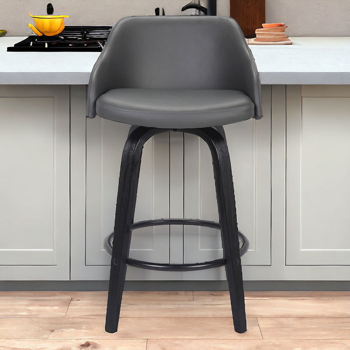 30" Gray And Black Iron Swivel Low Back Bar Height Bar Chair