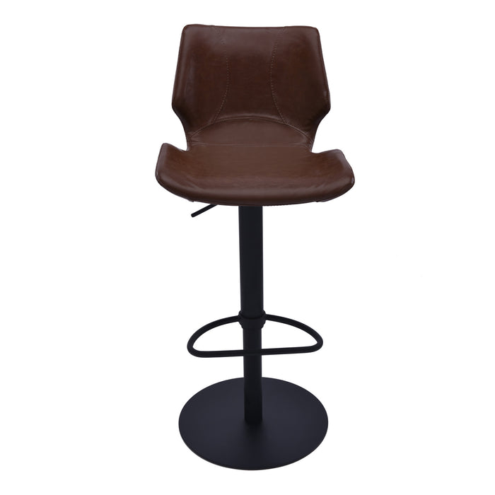 21" Coffee And Black Faux Leather And Iron Swivel Low Back Adjustable Height Bar Chair